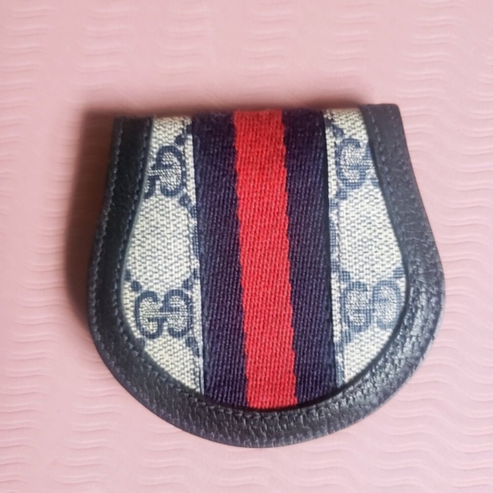 Vintage GUCCI GG Ophidia Sherry Line Coin Case – Navy Blue / Red GG Canvas w COA